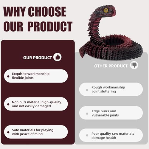 Binvin 3D Printed AnimalsSnake Viper3D Printed Snake Toys Articulated Snake 3D Printed Animals Animal Model Ornaments Creative Funny Toy Festival Gift for Frends Black Purple 24Inch - Image 5