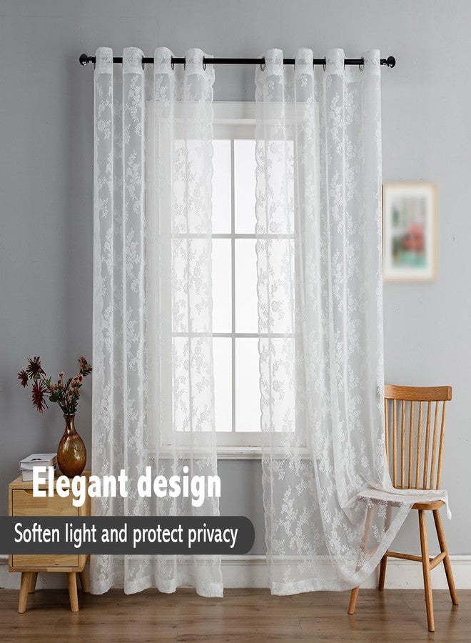 Anytime White Lace Sheer Curtain Panels for Living Room Elegant Window Treatment Sets Light Filtering Translucent Draperies for Office (2 Panels,W55 x L84inch) - Image 4