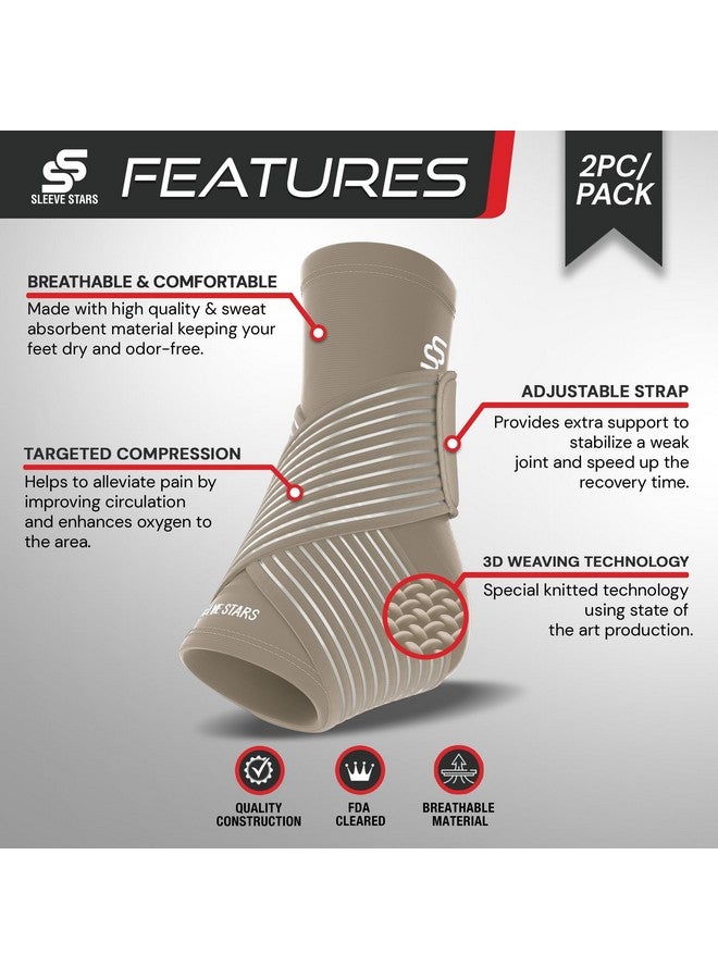 SS SLEEVE STARS Sleeve Stars Ankle Brace for Sprained Ankle, Plantar Fasciitis Relief Ankle Support for Women, Ankle Compression Sleeve w/ Strap (Single/Beige)  - Image 3