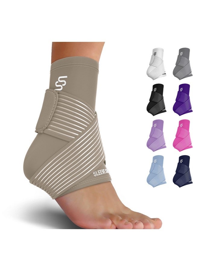 SS SLEEVE STARS Sleeve Stars Ankle Brace for Sprained Ankle, Plantar Fasciitis Relief Ankle Support for Women, Ankle Compression Sleeve w/ Strap (Single/Beige)  - Image 1