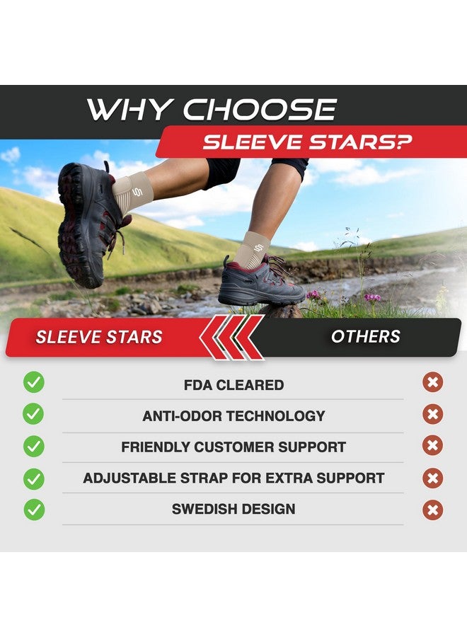 SS SLEEVE STARS Sleeve Stars Ankle Brace for Sprained Ankle, Plantar Fasciitis Relief Ankle Support for Women, Ankle Compression Sleeve w/ Strap (Single/Beige)  - Image 4
