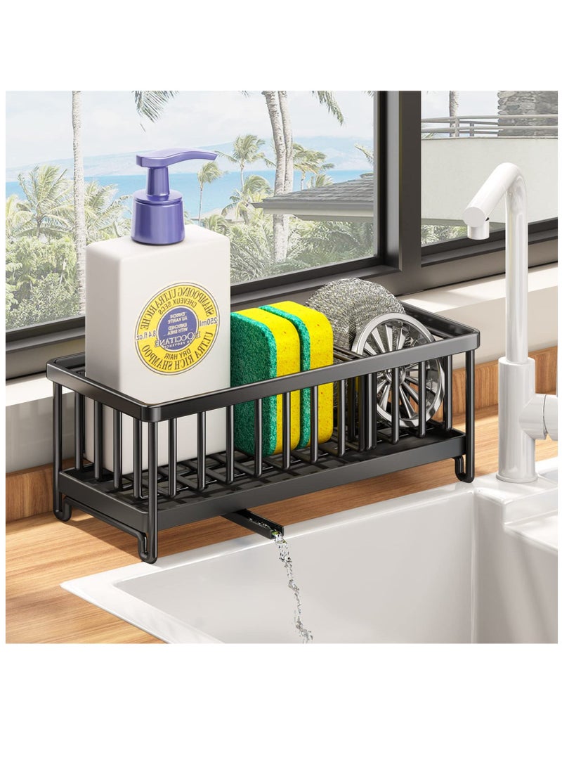 Sponge Holder for Kitchen Sink, Kitchen Sink Caddy, 304 Stainless Steel Dish Sponge Organizer with Divider, Soap Dispenser Brush Holder Storage - Image 1