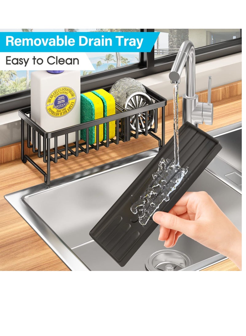 Sponge Holder for Kitchen Sink, Kitchen Sink Caddy, 304 Stainless Steel Dish Sponge Organizer with Divider, Soap Dispenser Brush Holder Storage - Image 4