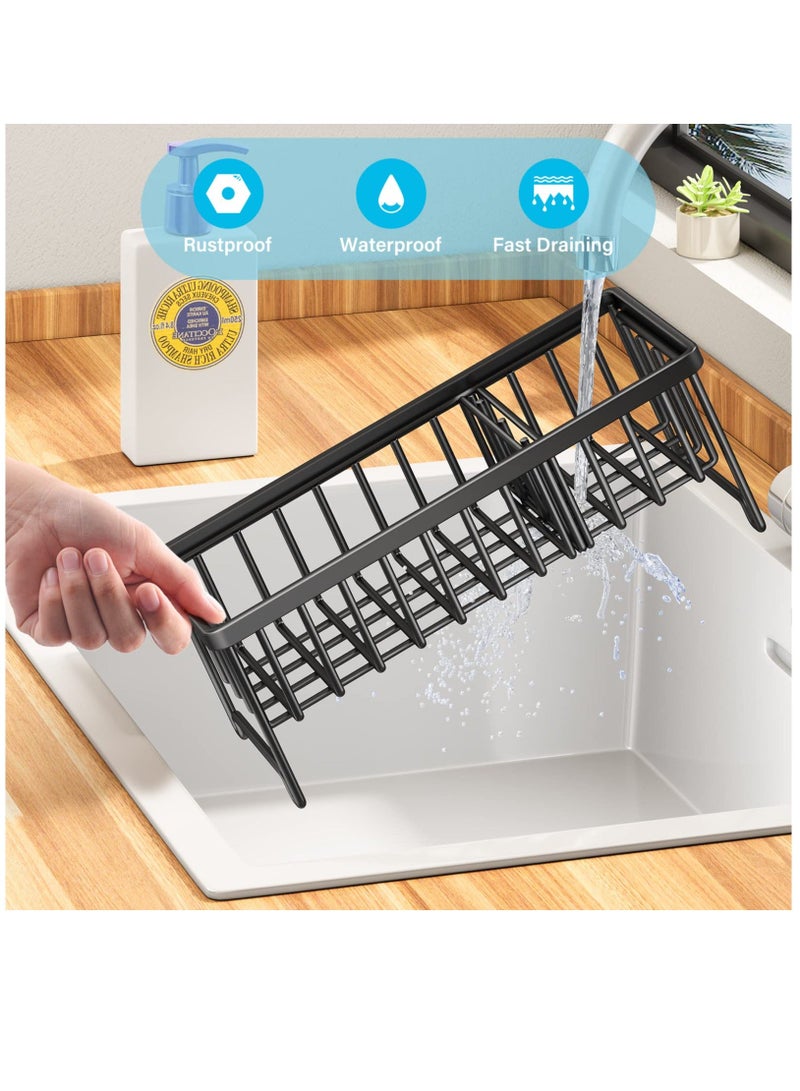 Sponge Holder for Kitchen Sink, Kitchen Sink Caddy, 304 Stainless Steel Dish Sponge Organizer with Divider, Soap Dispenser Brush Holder Storage - Image 5