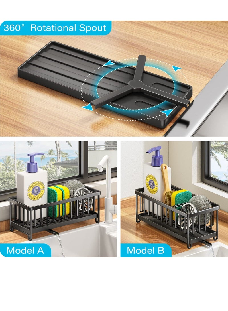 Sponge Holder for Kitchen Sink, Kitchen Sink Caddy, 304 Stainless Steel Dish Sponge Organizer with Divider, Soap Dispenser Brush Holder Storage - Image 2