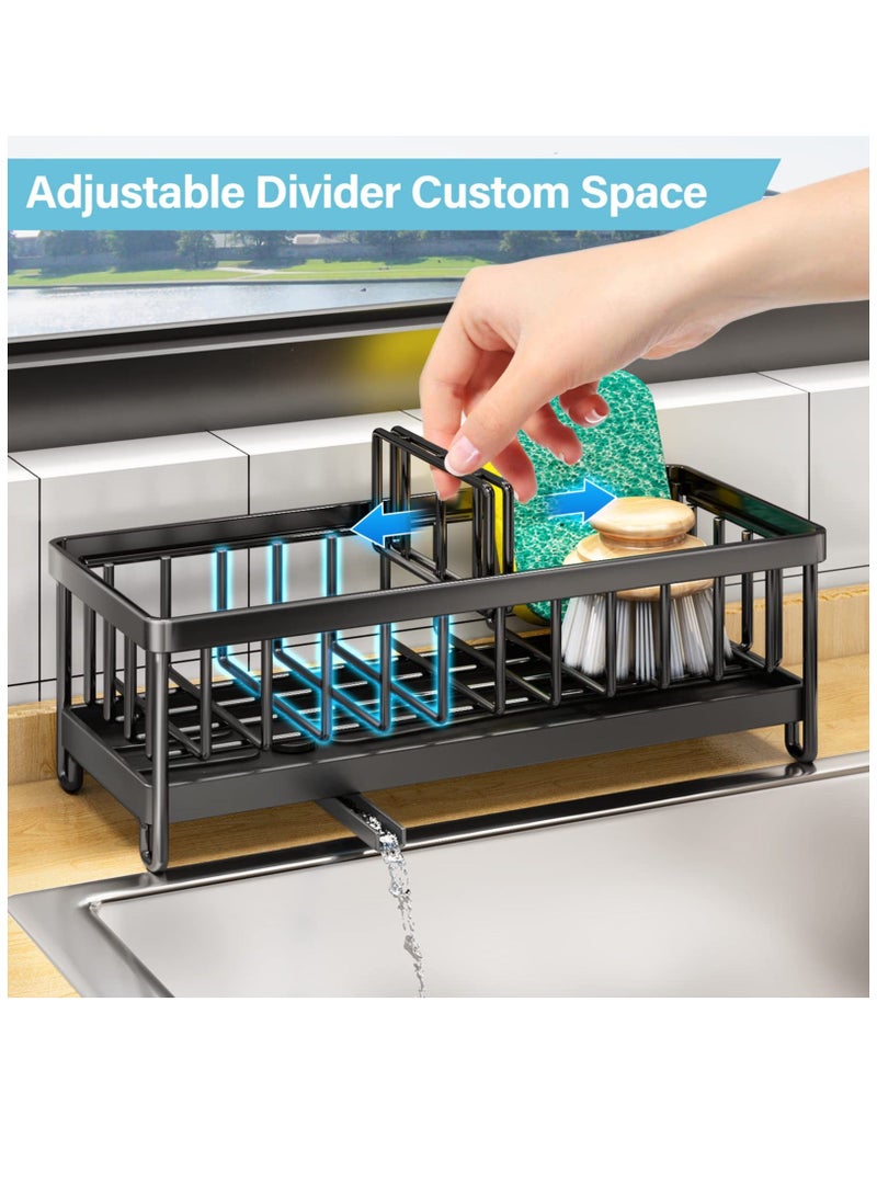 Sponge Holder for Kitchen Sink, Kitchen Sink Caddy, 304 Stainless Steel Dish Sponge Organizer with Divider, Soap Dispenser Brush Holder Storage - Image 3