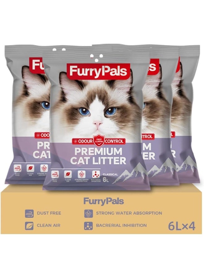 Neostyle FurryPals Cat Litter, Natural Mineral Sodium Bentonite Cat Litter, 99% Dust-Free, Low Tracking, Quick Clumping, Superior Odor Control, Non-Stick Formula, Easy to Clean (6L*4, 19.2kg) - Image 1