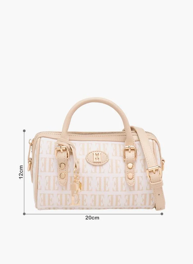 ELLE Monogram Print Satchel Bag With Detachable Strap