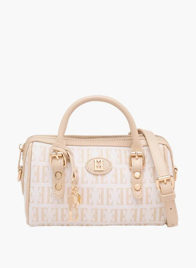ELLE Monogram Print Satchel Bag With Detachable Strap