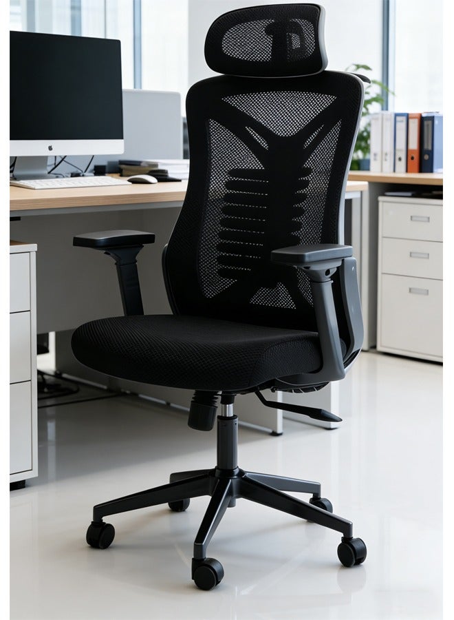 Ergonomic High-Back Mesh Fabric Office Chair, Game Chair with Reversible Armrests and Adjustable Headrests, Computer Chair with Wheels and Height-Adjustable Features - Image 1
