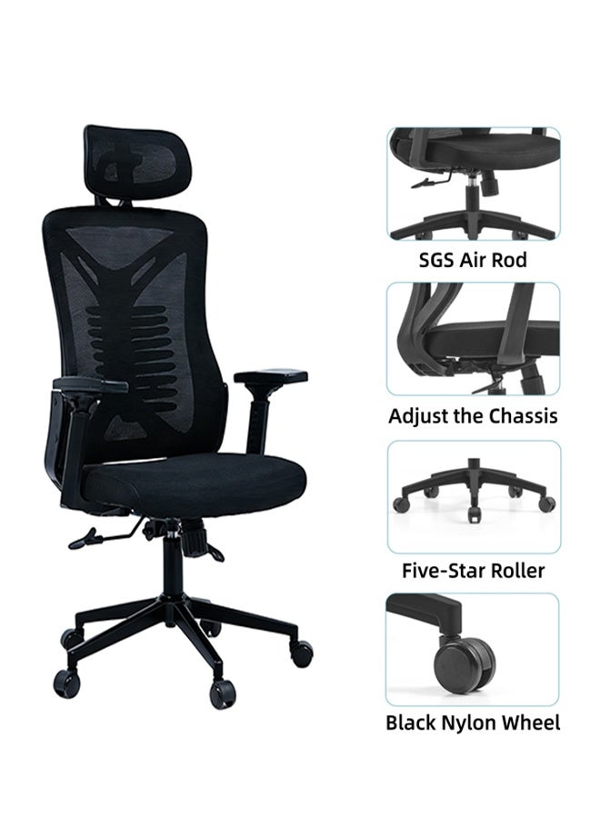 Ergonomic High-Back Mesh Fabric Office Chair, Game Chair with Reversible Armrests and Adjustable Headrests, Computer Chair with Wheels and Height-Adjustable Features - Image 4