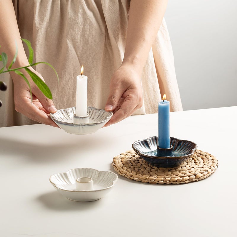 BEUNAIZER Ceramic Candle Holder, Candlestick Holder for Candles,Incense, Santo Palo, Rustic Vintage Home Decor for Halloween Christmas Weddings, Dining Room Table & Living Room Display (Vintage White) - Image 5