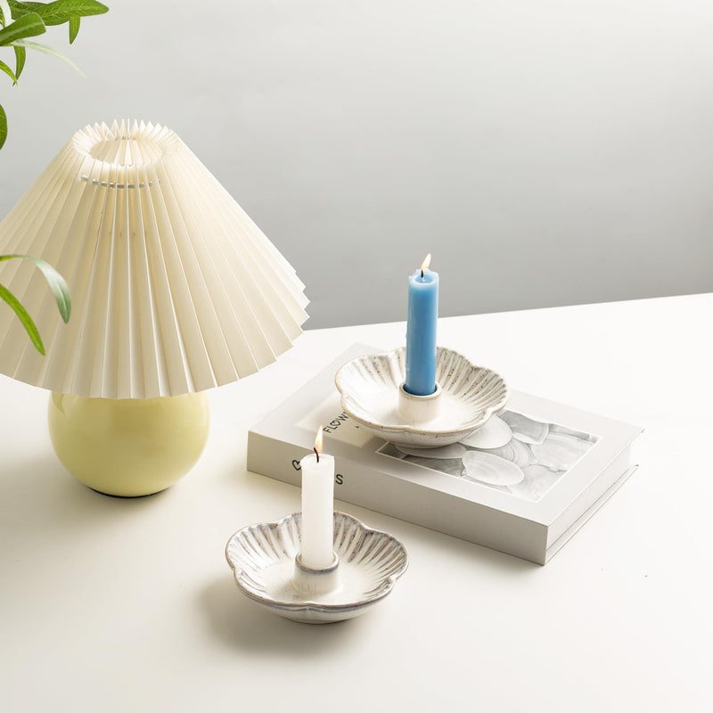 BEUNAIZER Ceramic Candle Holder, Candlestick Holder for Candles,Incense, Santo Palo, Rustic Vintage Home Decor for Halloween Christmas Weddings, Dining Room Table & Living Room Display (Vintage White) - Image 4