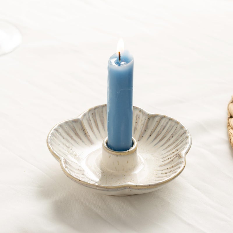 BEUNAIZER Ceramic Candle Holder, Candlestick Holder for Candles,Incense, Santo Palo, Rustic Vintage Home Decor for Halloween Christmas Weddings, Dining Room Table & Living Room Display (Vintage White) - Image 1