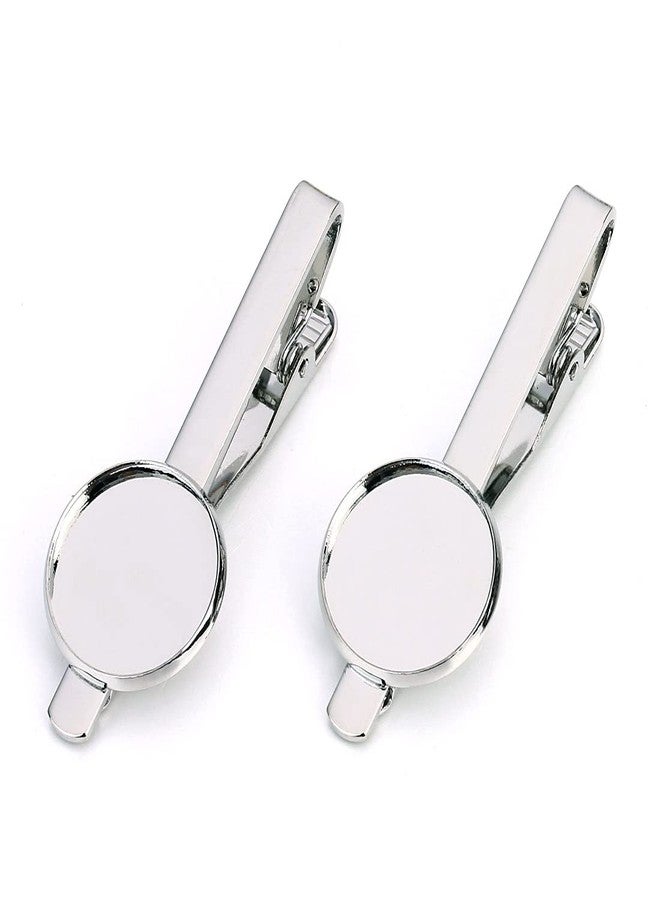 Teensery 5 Pcs Classic Tie Bar Clips Tie Pins Metal Pinch Clip with Blank Cabochon Bezel Tray for DIY Jewelry Making (Silver) (18mm) - Image 1