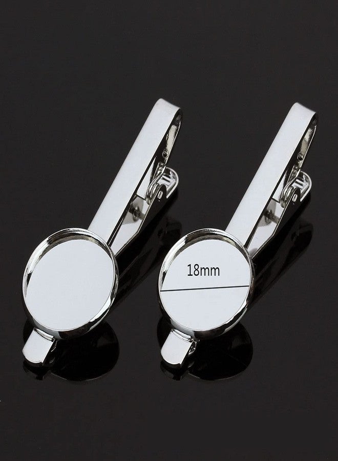Teensery 5 Pcs Classic Tie Bar Clips Tie Pins Metal Pinch Clip with Blank Cabochon Bezel Tray for DIY Jewelry Making (Silver) (18mm) - Image 2