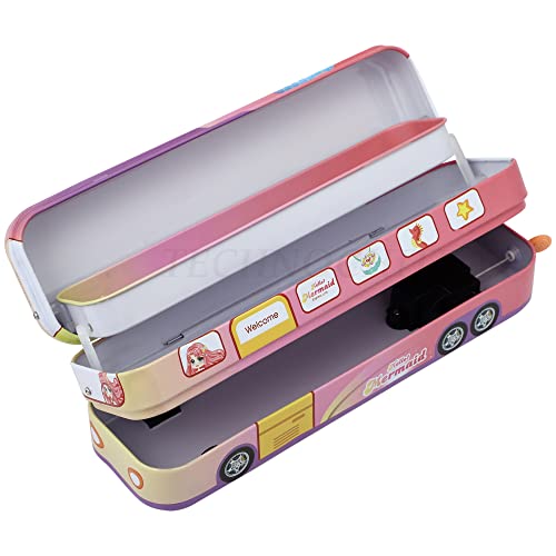 SHREE TECHNESH® Unique Metal Bus Pencil Box with Sparkling Water Gel Pen for School Girls (Pink) - Image 5