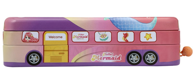 SHREE TECHNESH® Unique Metal Bus Pencil Box with Sparkling Water Gel Pen for School Girls (Pink) - Image 3