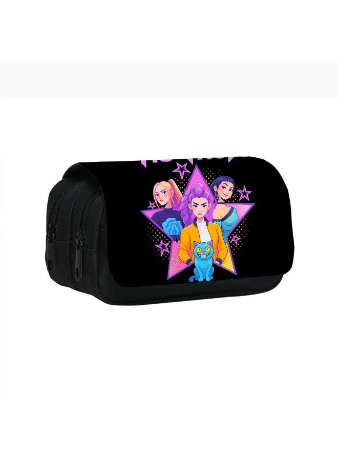 general Kpop Demon Hunters Printed Double Layer Pencil Case Student Pencil Stationery Bag meets daily stationery storage needs - Image 1