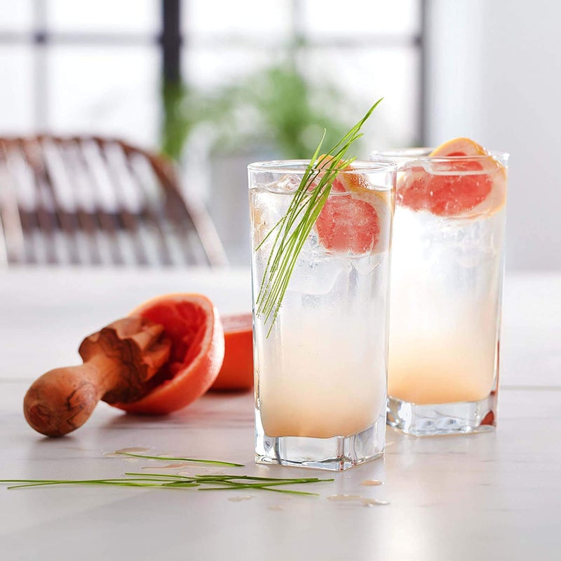 KELVEE كؤوس شرب زجاجية أنيقة شفافة من كيلفي للماء والنبيذ والعصير والبيرة والكوكتيلات والمشروبات المختلطة، قاعدة مربعة قوية للاستخدام المنزلي، مجموعة من 6 - Image 2