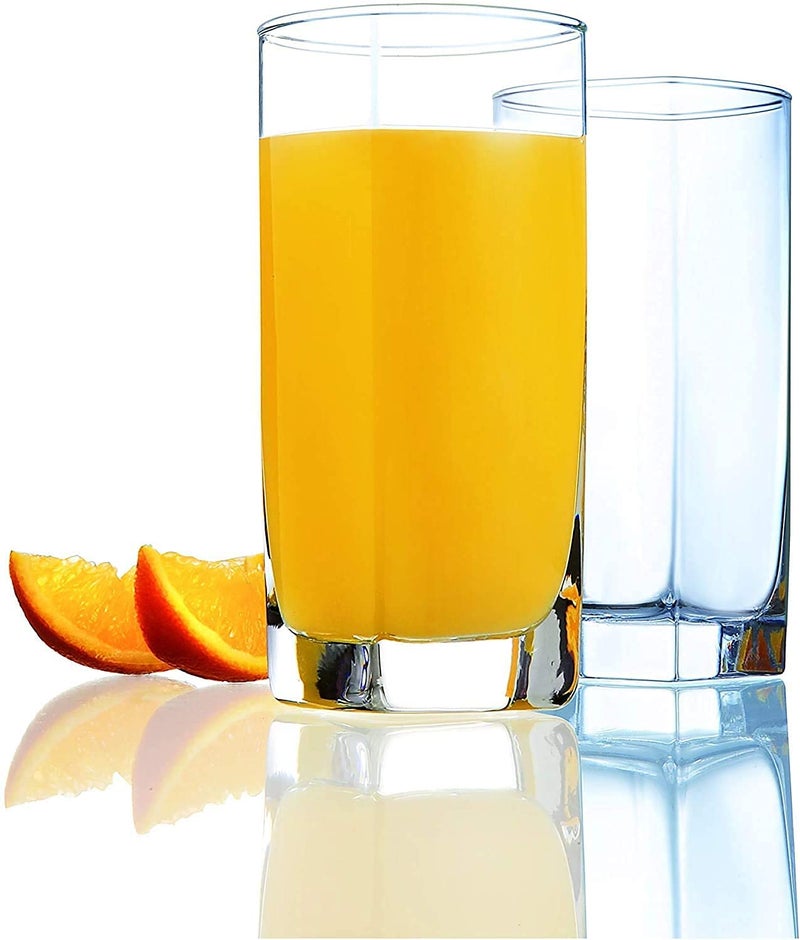 KELVEE كؤوس شرب زجاجية أنيقة شفافة من كيلفي للماء والنبيذ والعصير والبيرة والكوكتيلات والمشروبات المختلطة، قاعدة مربعة قوية للاستخدام المنزلي، مجموعة من 6 - Image 1