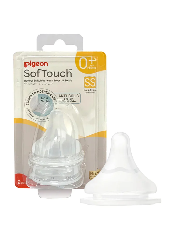 pigeon Pack Of 2 Softouch Wide Neck Nipples (Ss), Round Hole, Bpa And Bps Free
