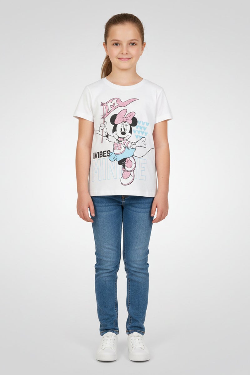 Disney Mickey And Friends Kids Girl Graphic Print Short Sleeve T-Shirt, White - Image 1