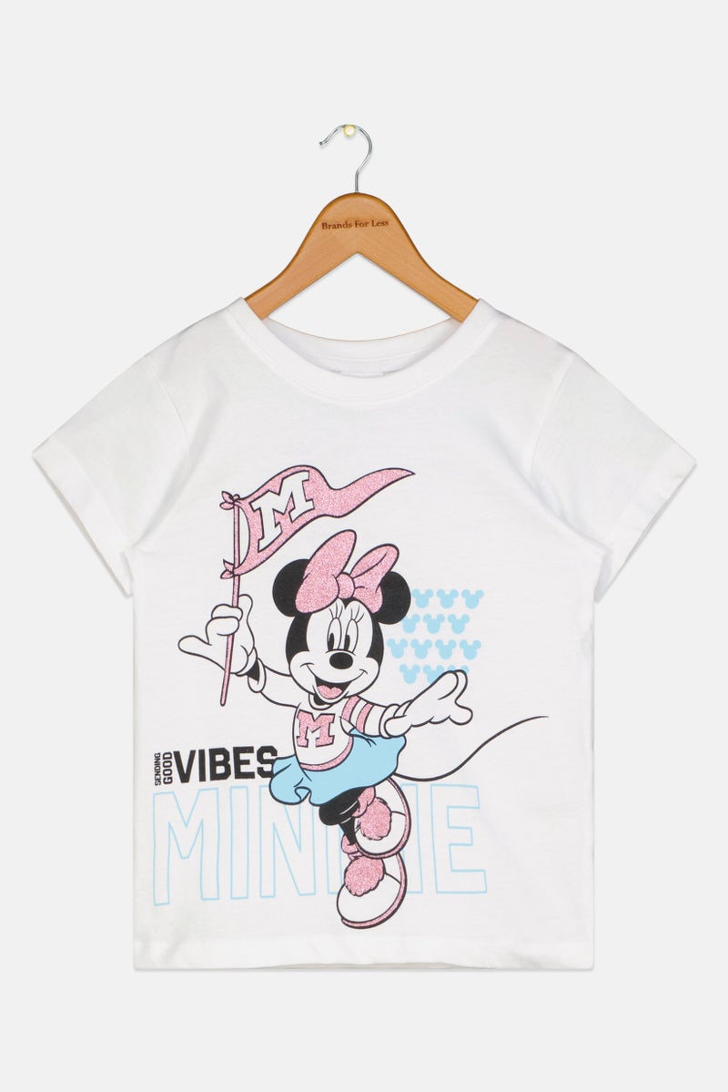 Disney Mickey And Friends Kids Girl Graphic Print Short Sleeve T-Shirt, White - Image 2