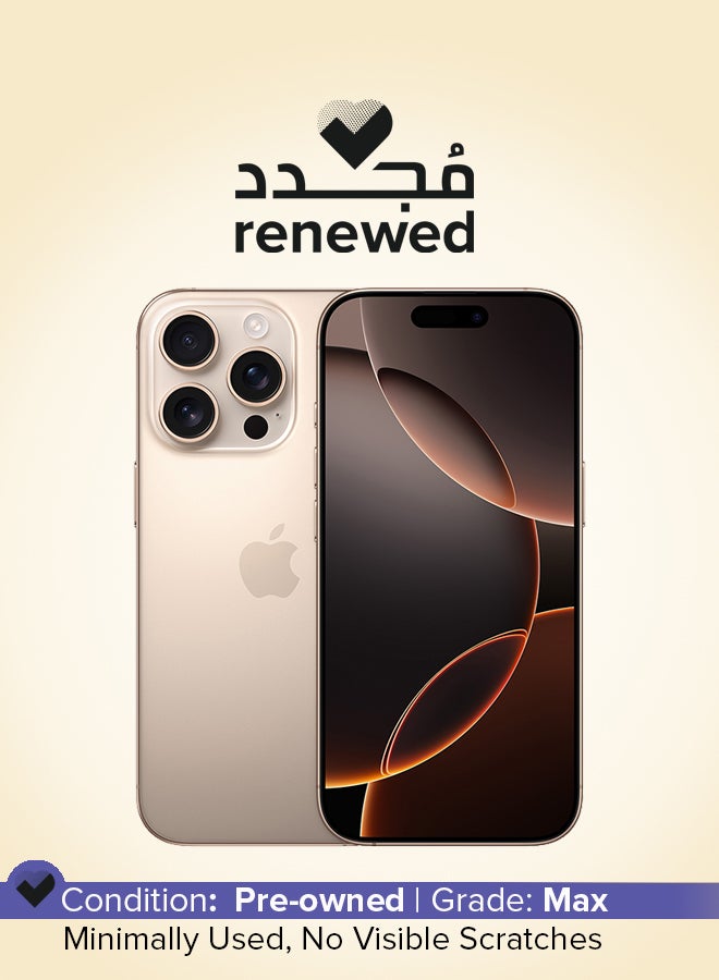 ابل  مجدد - آيفون 16 برو ماكس 512 جيجابايت تيتانيوم صحراوي 5G مع فيس تايم - النسخة الدولية - Image 1