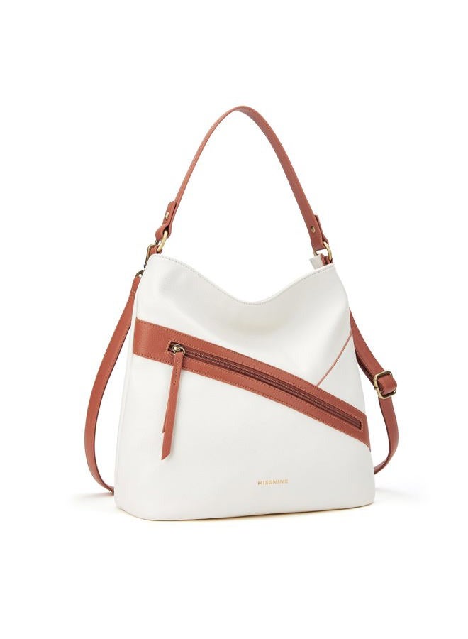 Missnine Hobo Bag Purses and Handbags for Women Top Handle Handbags with Pocket Zipper, Beige & Brown, Medium, Hobo - Image 1
