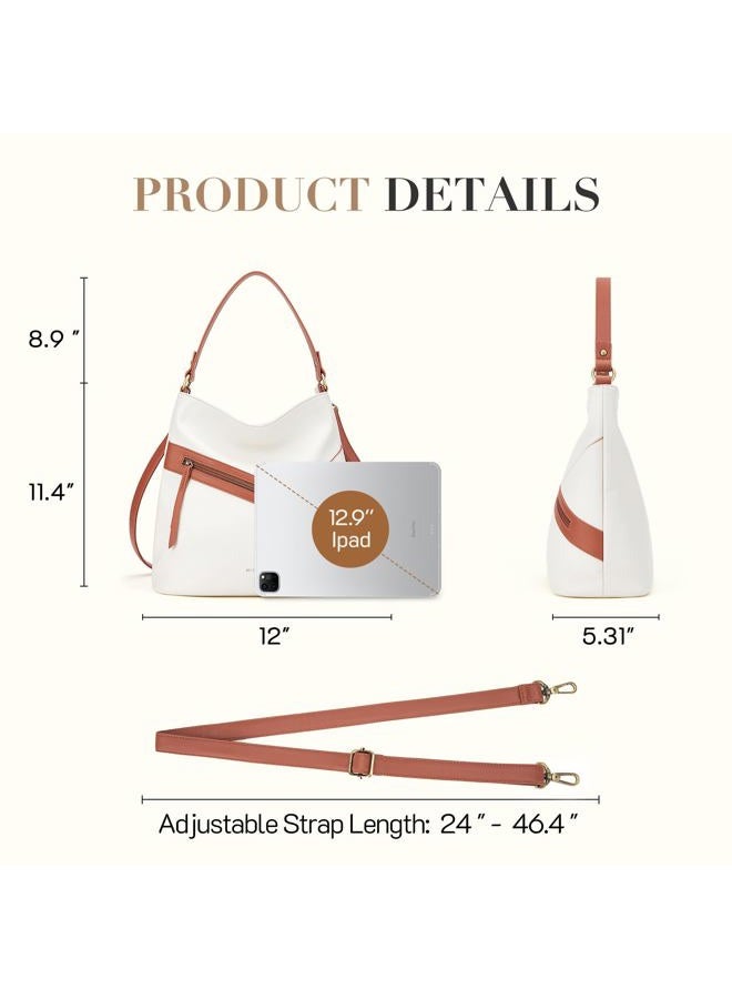 Missnine Hobo Bag Purses and Handbags for Women Top Handle Handbags with Pocket Zipper, Beige & Brown, Medium, Hobo - Image 5