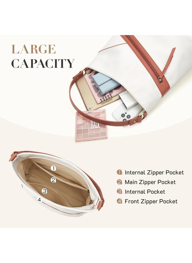 Missnine Hobo Bag Purses and Handbags for Women Top Handle Handbags with Pocket Zipper, Beige & Brown, Medium, Hobo - Image 3