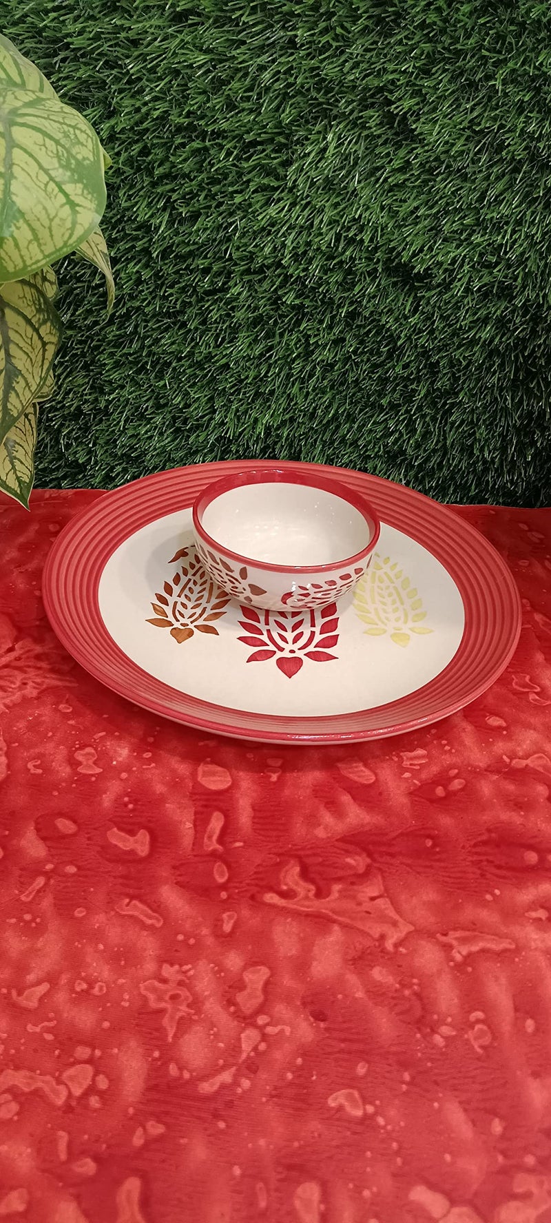 caffeine Ceramic Handmade red boota Donner Set (Set of 3pcs) - Image 3