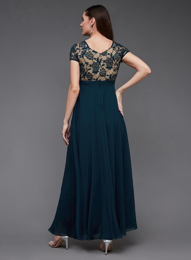 Miss Chase Green Lace Insert A-Line Maxi Dress - Image 3