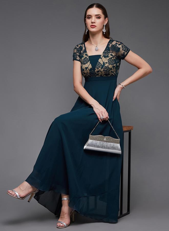Miss Chase Green Lace Insert A-Line Maxi Dress - Image 5