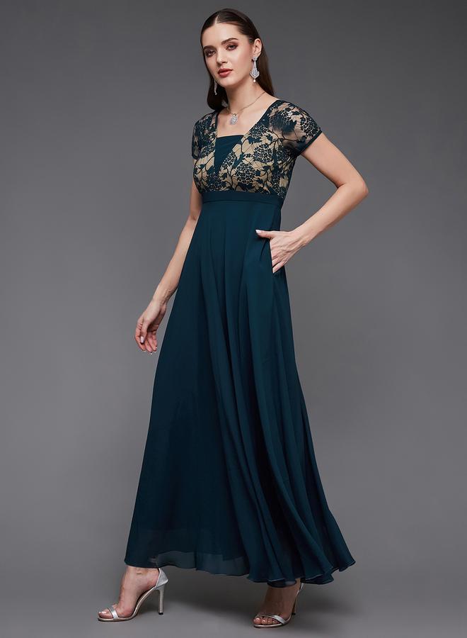 Miss Chase Green Lace Insert A-Line Maxi Dress - Image 2