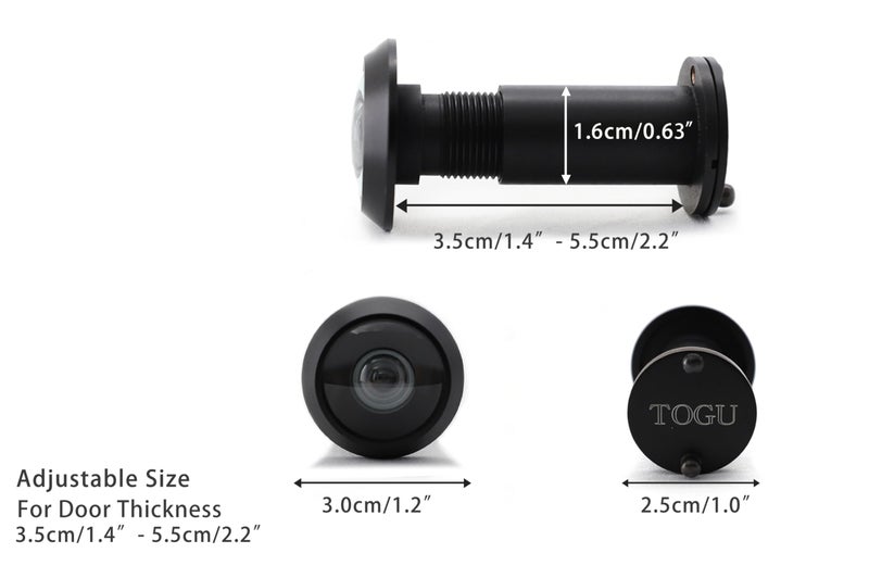 TOGU TG3016YG-BC UL Listed Solid Brass HD Glass Lens 220-degree Door Viewer Peephole with Heavy Duty Privacy Cover for 1-3/8" to 2-1/6" Doors, Matt Black Finish - Image 2