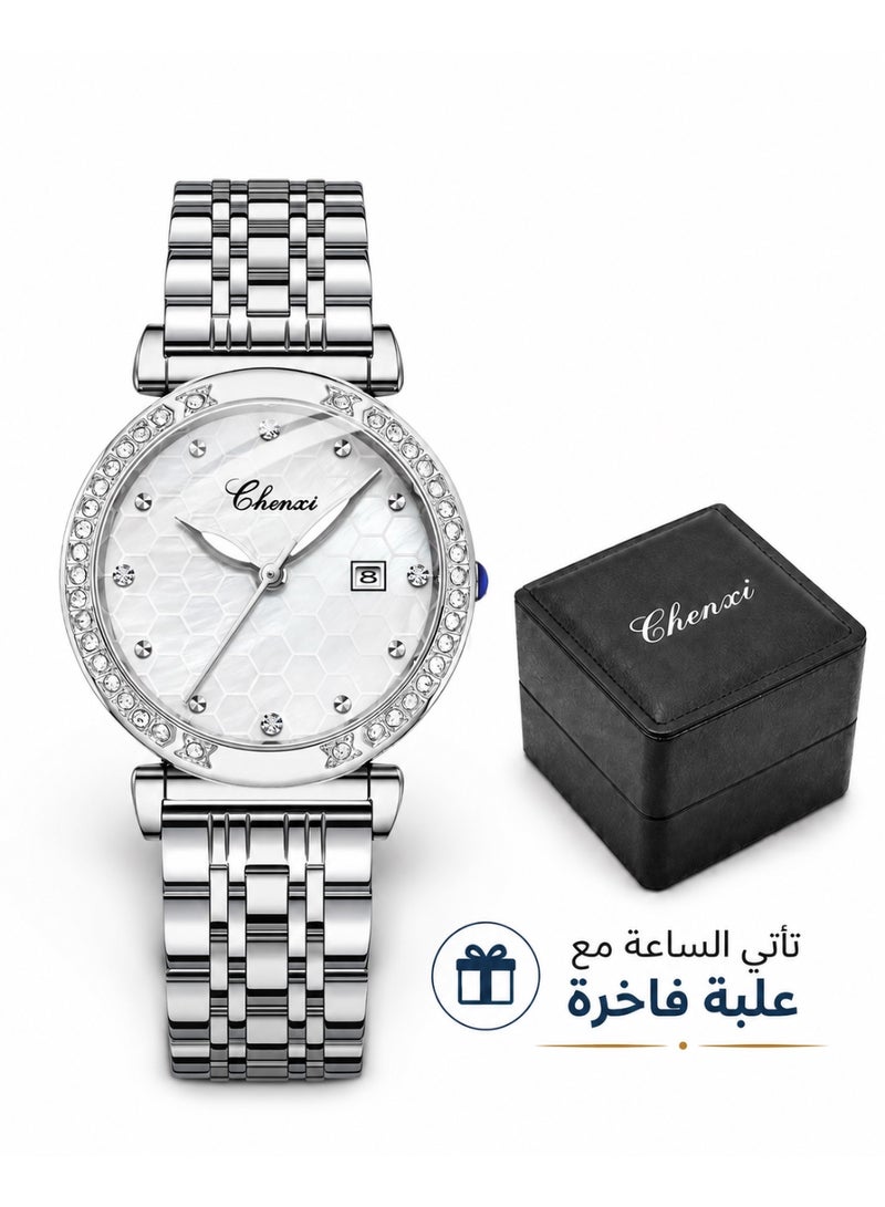 Chenxi Women’s Quartz Wrist Watch with Luxury Diamond-Studded Design, Water Resistant, Scratch-Resistant Glass, Stainless Steel Strap with Elegant Box - Image 1