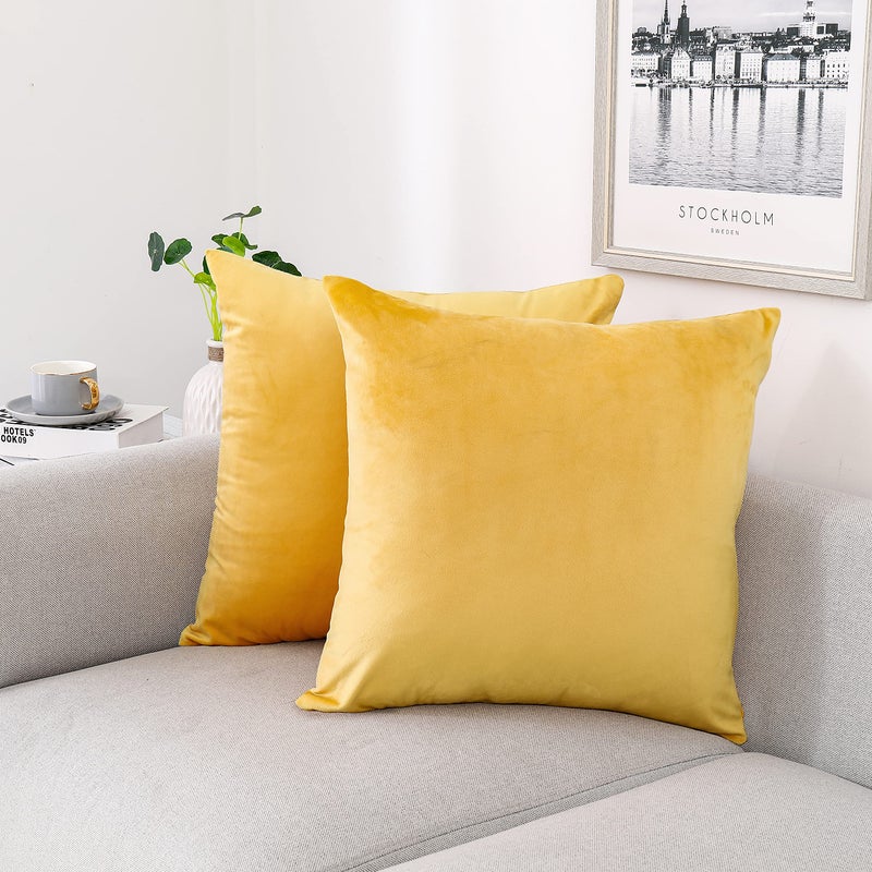 NiNi ALL Decorative Throw Pillow Covers Velvet Soft for Couch Sofa Bedroom Living Room Outdoor Pack of 2 20x20 Inch Yellow - Image 1
