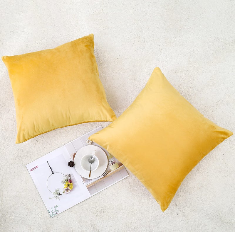 NiNi ALL Decorative Throw Pillow Covers Velvet Soft for Couch Sofa Bedroom Living Room Outdoor Pack of 2 20x20 Inch Yellow - Image 3
