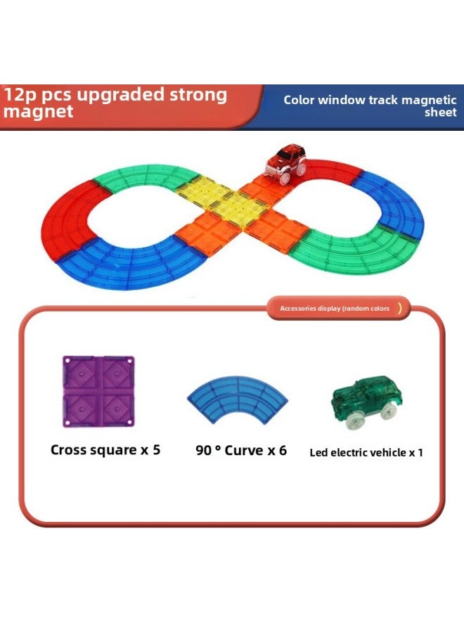 Color Window Magnetic Film Sliding Rail Transit Electric Car Building Blocks Children's Educational Magnetic Matching Toy Gift-Specifications:Rail Car 12pocs (bag) Trial Pack  - Image 1
