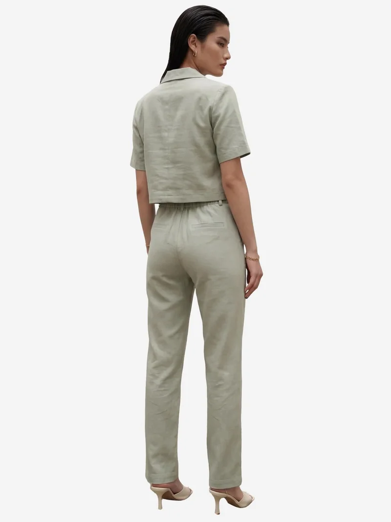 MY FASHION Sage Green MY FASHION Shirt with Pocket Detail & Pants Two-Piece Set for Women | Best Price UAE