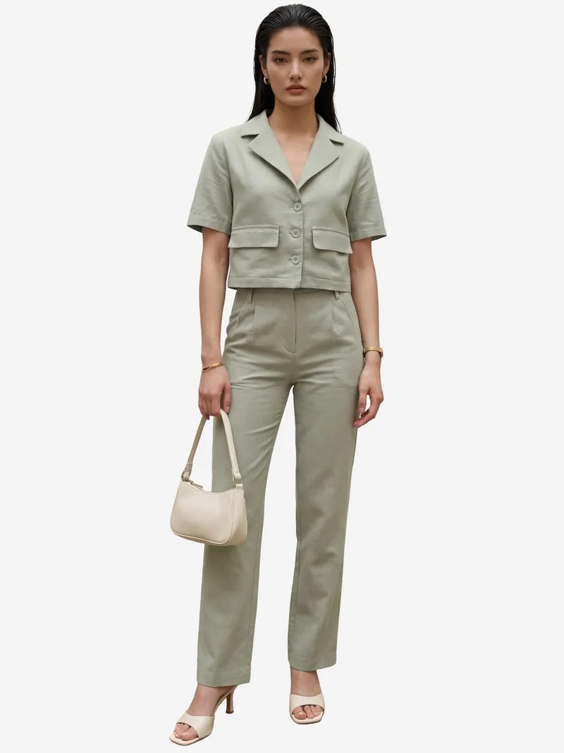 MY FASHION Shirt with Pocket Detail & Pants Two-Piece Set