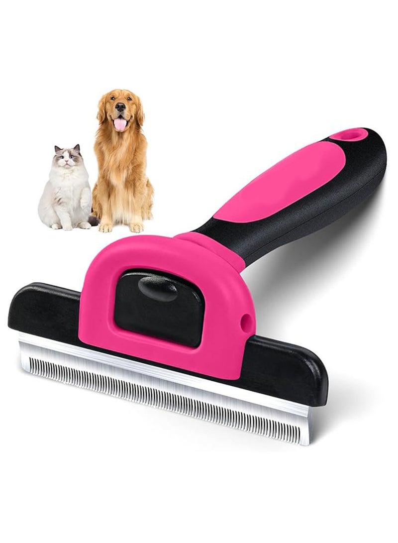 Pet Comb，Grooming & Deshedding Tool for Cats & Dogs,Reduces Shedding, Dead Hair, Tangles ,Detachable Stainless Steel Comb for Easy Cleaning ,Soft Anti-Slip Handle,Pink. - Image 1