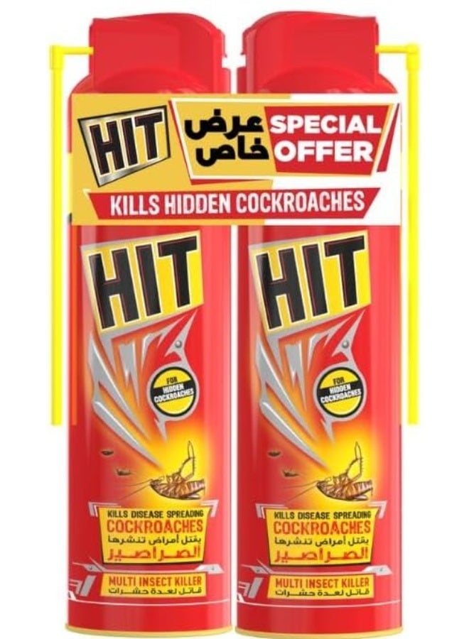 هيت بخاخ هيت لقتل الصراصير والحشرات الزاحفة، عبوة من قطعتين، 400 مل، أحمر - Image 1