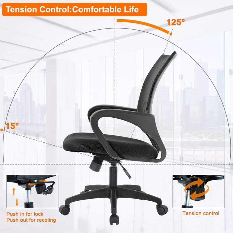 BestOffice Ergonomic Mid Back Task Chair - Mesh Office Chair with Lumbar Support, Armrest, Executive Swivel, Rolling, Adjustable, for Women & Adults, Black - Image 5