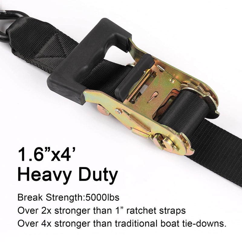 Ayaport Boat Trailer Transom Tie Down Straps For Boat Jet Ski Kayak Canoe 4 Feet 1.6 Inches 5000Lbs Break Strength Heavy Duty Ratchet Straps With S Hooks  Pack Of 2 - Image 4