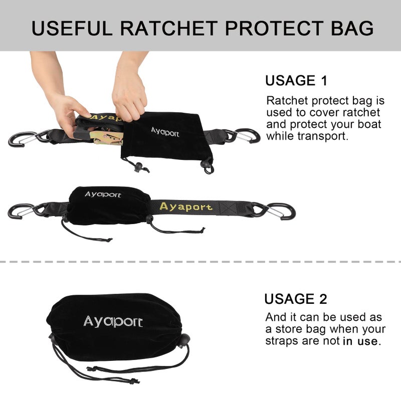 Ayaport Boat Trailer Transom Tie Down Straps For Boat Jet Ski Kayak Canoe 4 Feet 1.6 Inches 5000Lbs Break Strength Heavy Duty Ratchet Straps With S Hooks  Pack Of 2 - Image 5