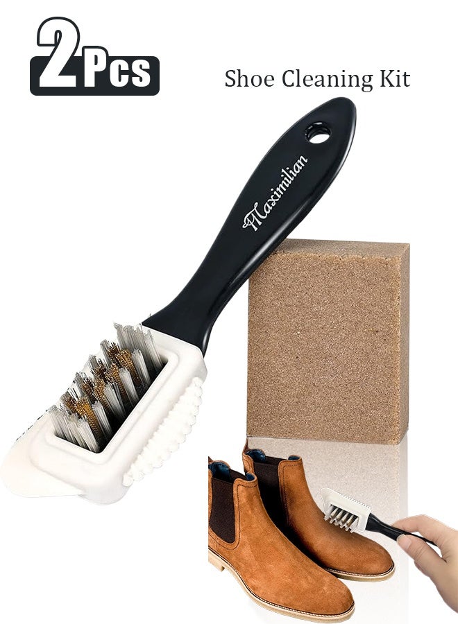 Maximilian 4 in 1 Leather Brush Cleaner with Rubber Eraser Multi Function Suede Shoe Boot Cleaning Brush Kit for Leather Shoes Boots Sneakers Bags and Car Seats - Image 1