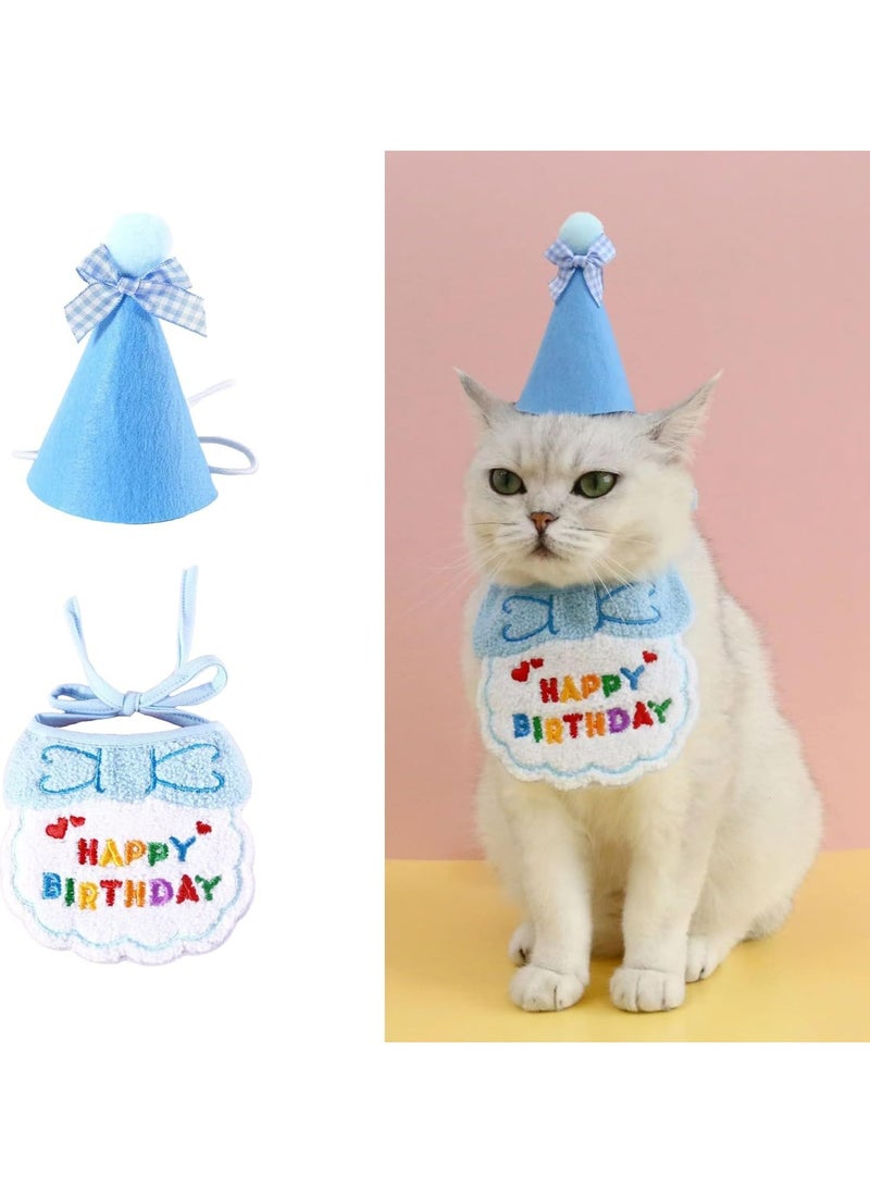 CMGTYYD Dog Cat Birthday Hat Scarf Set,Cute Pet Birthday Party Supplies Decoration Set,Embroidered Birthday Gift for Girls Boys Kitten Dog (blue)  - Image 1